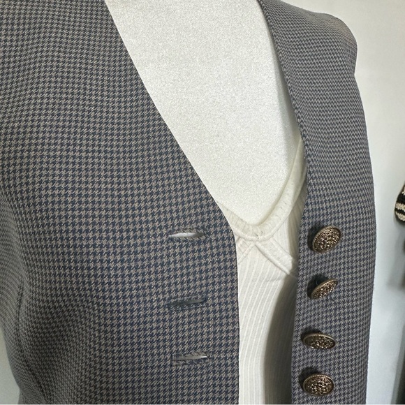Vintage Style Blue Gray Houndstooth Vest Gold Button Academia Look Size M - Picture 7 of 7
